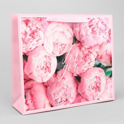 Пакет подарочный ламинированный, пионы «For you», M 30×25.5×9 см
