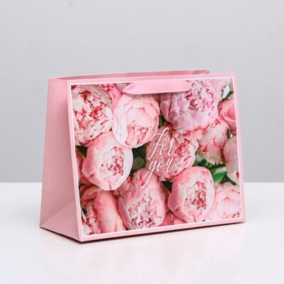 Пакет подарочный ламинированный, пионы «For you», MS 23×18×10 см